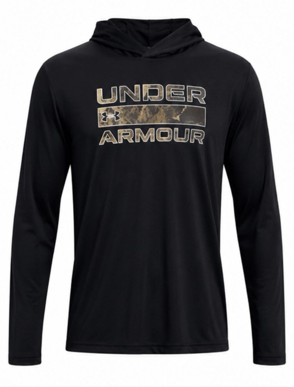 Under Armour Youth YXL Black Hooded Long Sleeve Performance Shirt Camo Logo